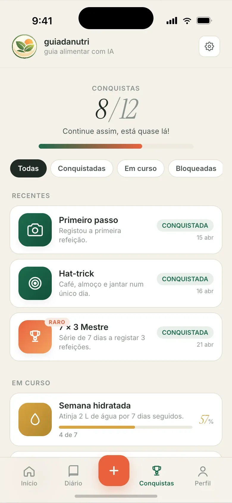 Conquistas leves — Séries e metas sem pressão. Progresso visível, sem terrorismo nutricional.
